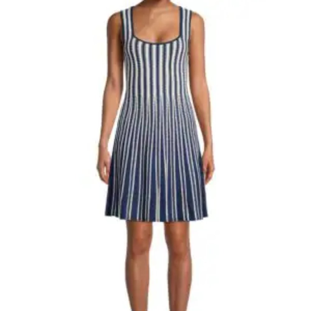 Milly : Gradient Stripe Fit and Flare Knit Dress : Navy : Small